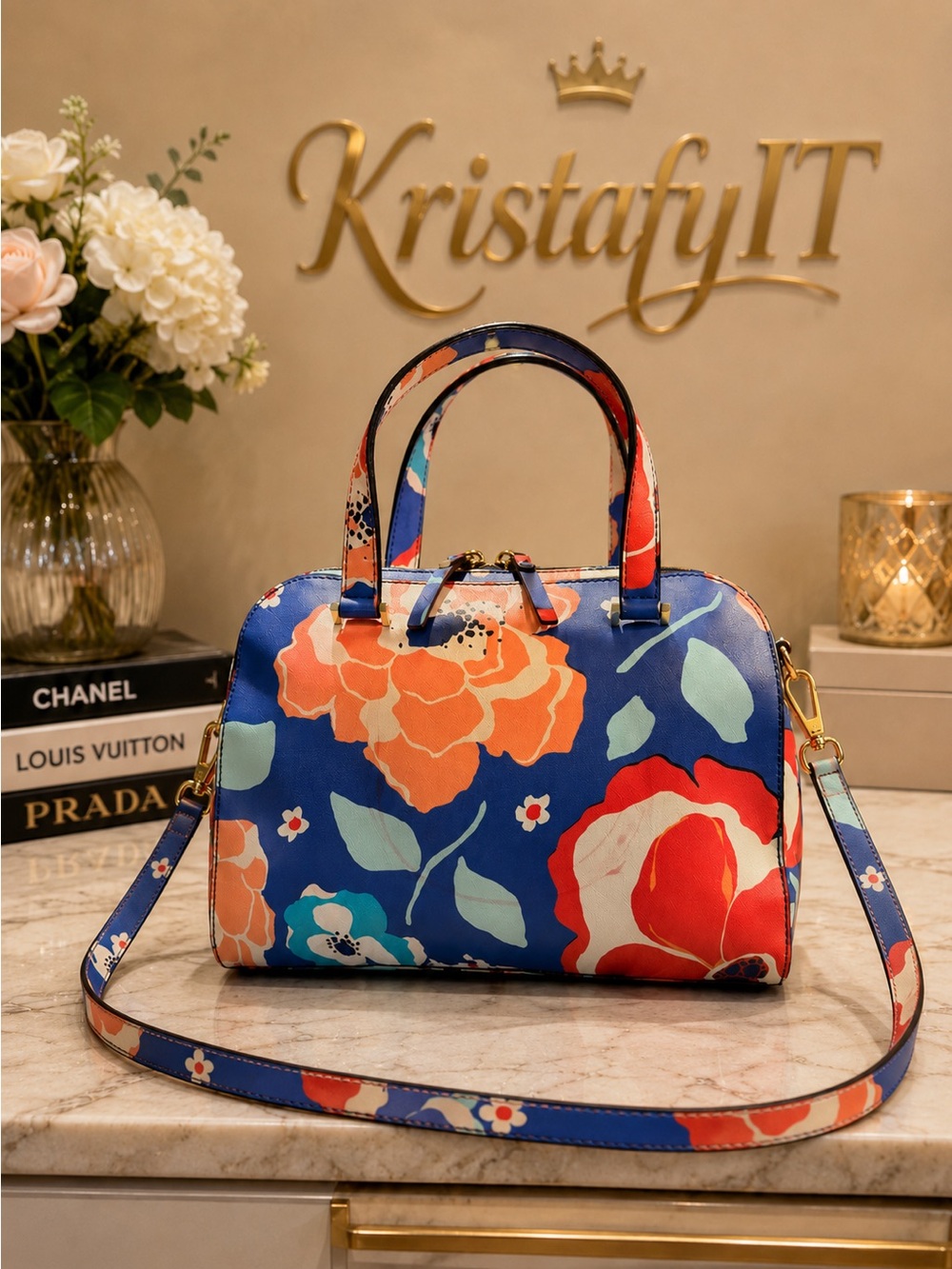 kate spade Blue Floral Dome satchel Crossbody Bag
